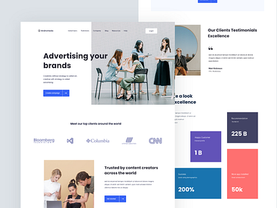 Advertising website concept adobe xd advertisement advertiser app blue branding design illustration landing page landscape she space sudhan template typography web