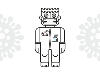 Robotum vs Coronavirus antivirus black and white corona coronavirus covid19 design gloves graphic design illustraion illustration lines mask robot robot illustration soap symetry vector virus