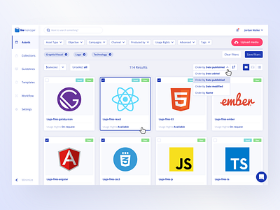 Filemanger: Assets Dashboard for Data Management Tool assets b2b collaboration dashboad data file management file manager file sharing files filter ui filtering filters front end front end development product design saas sharing sorting storage user interface