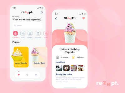 Rezept Mobile Cooking App app branding buttons classy cooking cooking app design flat food icon logo minimal mobile mobile ui recipe uiux