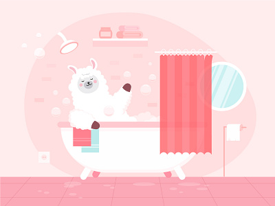 Llama illustration bath bathing branding design dribbble friday illustration llama pink red ui vector vectornator
