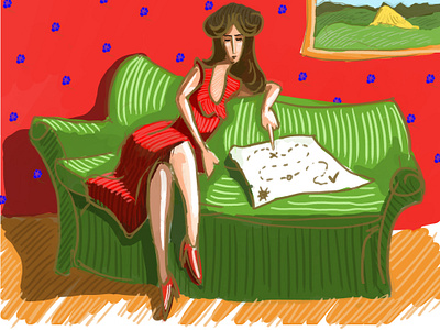 la femme sur le canapé art illustration illustrator