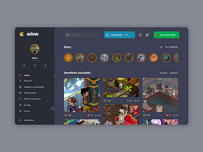 Adow Homepage app dashboard design flatdesign habbo homepage layout menu post redesign story ui ux vector web