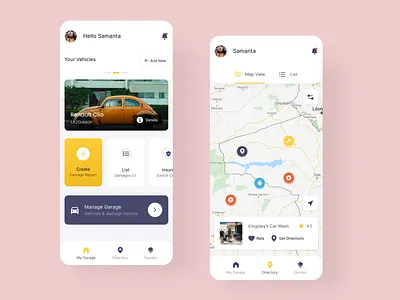 Vehicle maintenance app app design cars carservice carwash design garage list maintenance map mapview minimalistic mobile mobile app service ui vehicles