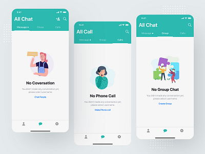 Messaging app empty states chat profile design application app mobile empty states status blank illustration dark night black interface experience iphone x ios android message conversation inbox text minimal clean modern interaction onboarding state page social media network ui ux user kit