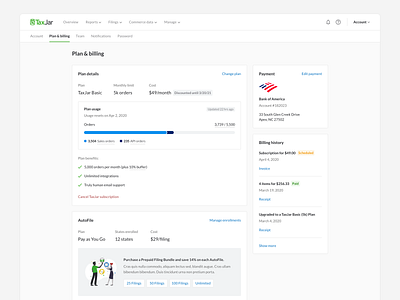 Plan & Billing Page account settings billing billing history billing page clean modern payments saas simple ui upsell usage ux web