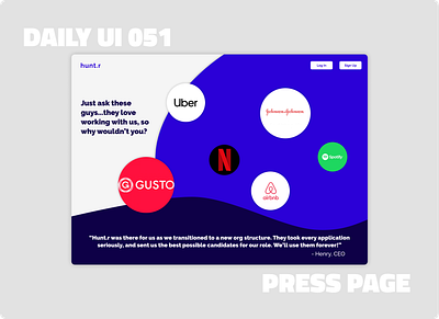 051_Press Page careers page customer reviews daily100challenge dailyui dailyui 051 dailyuichallenge day51 desktop app desktop design flat design job board job portal job posting job search linkedin press page press release