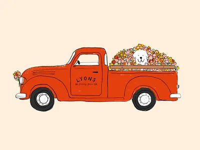 Flower Delivery animals dog farm flower flower farm flowers illustration procreate puppy spring truck