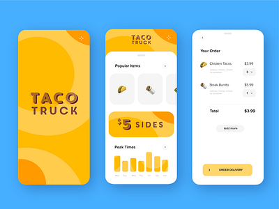 🌮Taco Truck: Color Palette adobexd blue chart color palette colors delivery food freelance graph menu orange order promotional slide taco takeout truck ui ui design yellow