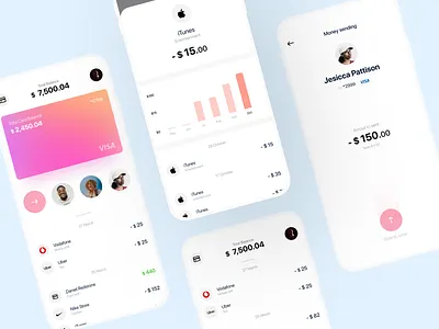 N-Bank - Mobile Banking UI Concept balance bank bank card banking bankingapp card balance cards ui chart clean ui credit cards creditcard mobilebanking money moneysend refill sendmoney statistics transactions