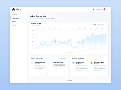 Web App Dashboard Concept analytics cards clean dashboard desktop gamification graphics metrics minimal platform product design ui web app