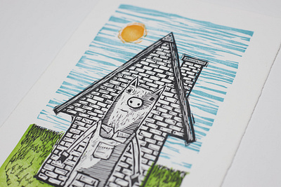 Prepare linoleum pigs print woodcut