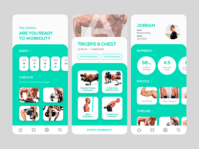 Gym Coach App Design app design bodybuilder bodybuilding collectui gym app health app healthy lifestyle mobile app mobile ui workout workout app workout tracker