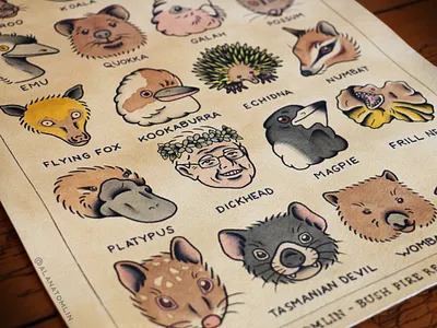 Australian Fauna alana tomlin alanatomlin american traditional animals australia australian animals bushfire relief flash sheet native animals tattoo traditional tattoo