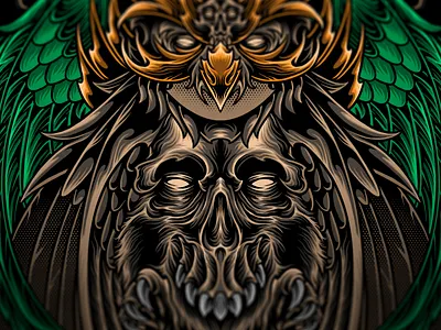 king owl artwork culture design drawing graphic art illustration illustrator ornament owl skull