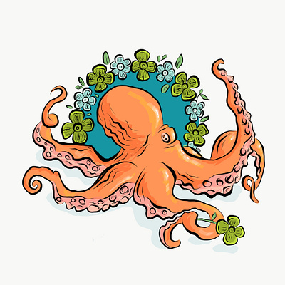 Floral Octopus digital art illustration sketch