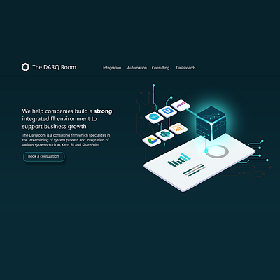 The DARQ Room Landing Page dribble automation branding circuits dark ui dark website data automation data consulting data integration design flat illustration website