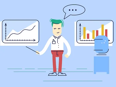 Office man with charts animation charts flat illustration infographic prostora vector illustration