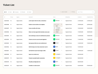 ticketpage application list product design table ticket list ticket page ui web design