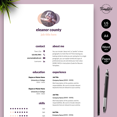Simple Resume for Word & Pages “Eleanor County” 1 page resume 2 page resume 3 page resume banking resume cv for word cv template finance cv investment banking modern cv modern resume professional cv word professional resume resume for word resume template resume template word resume with photo word cv template