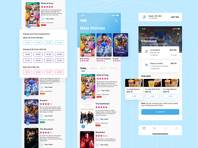 VOX Cinemas app branding checkout cinema concept design flat imagery imax landing minimal mobile mobile app mobile ui movies offers ticket ticket app ui ux