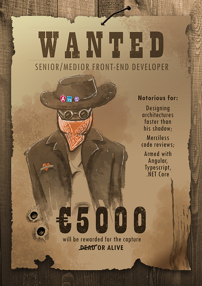 Wanted: developer bounty campaign developer index hospitality systems mugshot poster sheriff sketch wanted wild west