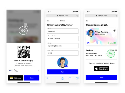 WeWork Go mobile mobile ui qr signup website