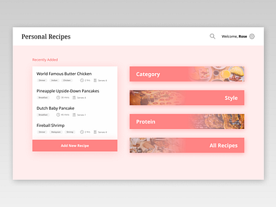 Personal Recipes clean minimal ui web design website