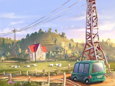 Road trip background cartoon character concept farm illustration landscape nature procreate road trip web design