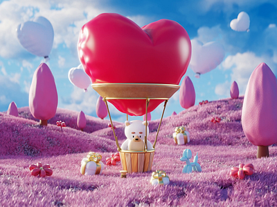 Valentine's Day Vibes Delivered! 3d animation baloon bear blender3d design holiday illustration love motion graphics valentines day