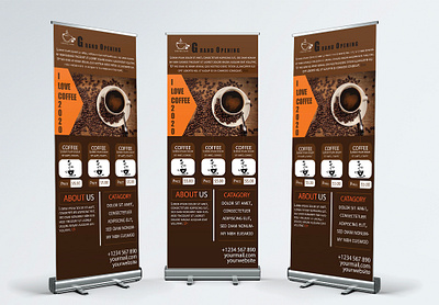 Creative Coffee Roll-Up Banner Design banner banner ad banner ads banner design banners coffee coffee bean coffee cup coffee shop coffeeshop illustration pixavillage rollup web banner