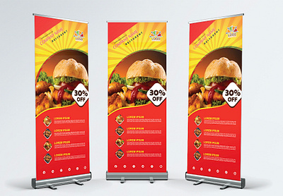 Creative Restaurant Roll-Up Banner Design banner banner ad banner ads banner design banners food food and drink food illustration foodie pixa village pixavillage restaurant rollup