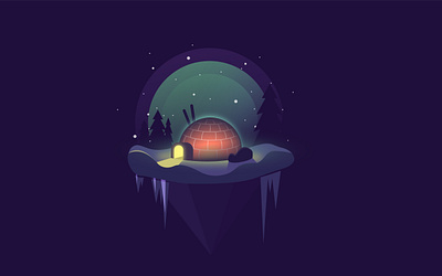 Somewhere at the North Pole forest ice cube igloo illustration night vector