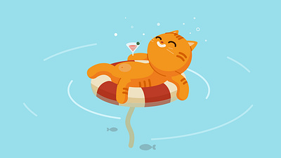 Relax time cat illustration martini pool relax vector