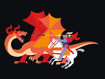 Dragon Slayer armour dragon fight horse illustration knight slayer wings