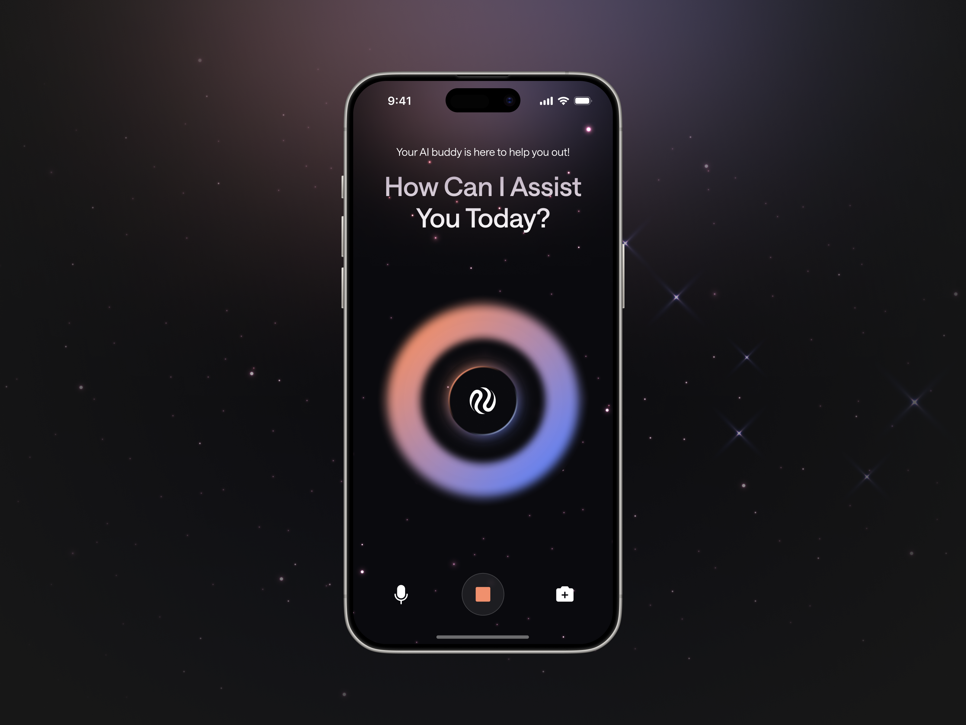 AI Assistant App ai animation app assistant blob bot chat cosmic dark design gradient mobile modern motion space trendy typography ui ux web