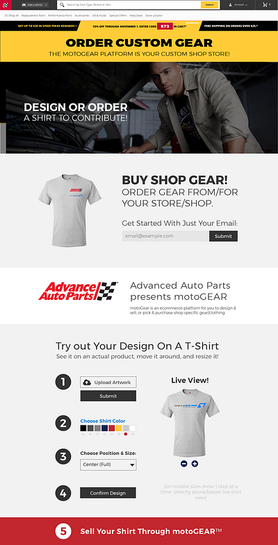 Example Custom Apparel Landing Page for Pitch design pitch web