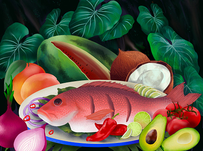 meal dish fish food illustration meal procreate stilllife