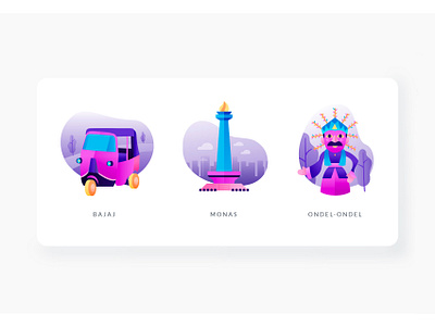 Djakarta Tempoe Doeloe Icon Set character concept concept design event flat gradient icon set illustration jakarta landing page landmarks simple transportation ui ux vector