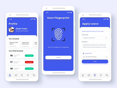 School Attendance Mobile UI Application android app design attendance chat class mobile ui parent school student ui