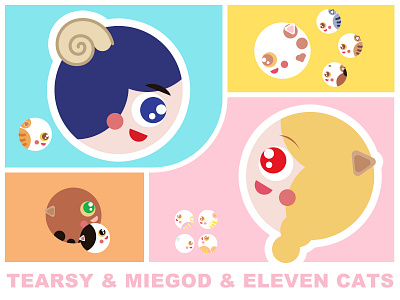 Tearsy & miegod & eleven cats design illustration