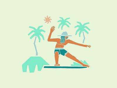 Saladita Longboard Surfer Illustration central america character illustration longboard mexico ocean palm trees paradise sun surf illustration cut out style surfer surfing tropical waves