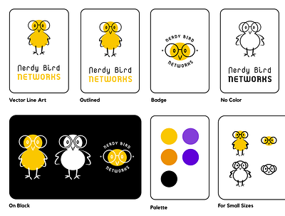 Nerdy Bird Networks branding design flat logo