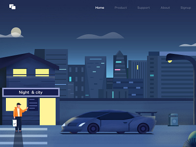 night city illustration night typography ui ux 设计