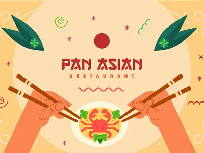 Pan Asian Restaurant animation asian food flat flat illustration food food illustration hands illustration infographic prostora restaurant vector illustration