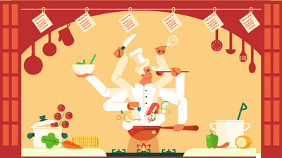 Professional cooking asian food character character design cook cooking flat flat illustration food illustration infographic prostora restaurant vector illustration