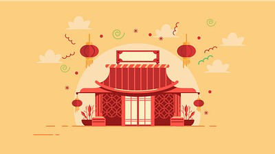 Pan Asian Restaurant animation asia asian food asian home flat flat illustration food house house illustration illustration infographic prostora vector illustration