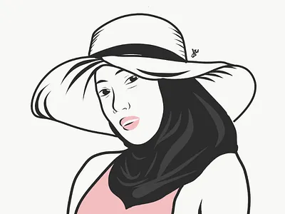 Hijab girl wearing a beach cap woman draw illustration hijab