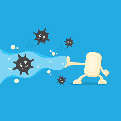 Antiseptic Soap vs Covid-19 adobe illustrator cartoon character corona virus coronavirus covid 19 illustration vector