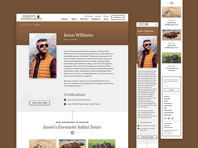 Jackson Hole Wildlife Safaris — 6 𝑜𝑓 9 bio brown clean grey guide natural outdoor photographer profile team travel ui web design website wild wilderness